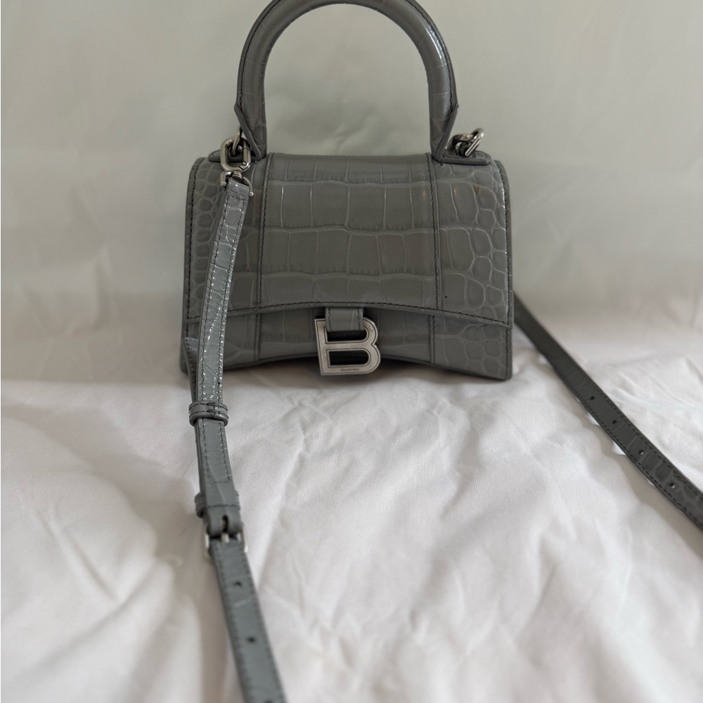 Balenciaga Mini Gray Croc-Embossed Bag